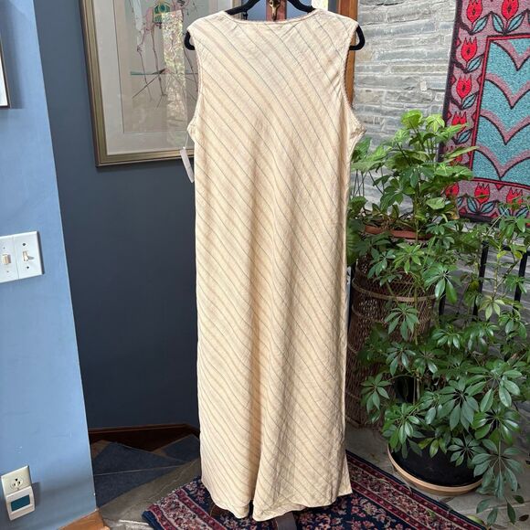 Vintage NWT Liz Claiborne 100% Linen Neutral Stripe Maxi Dress size XL - Picture 6 of 9